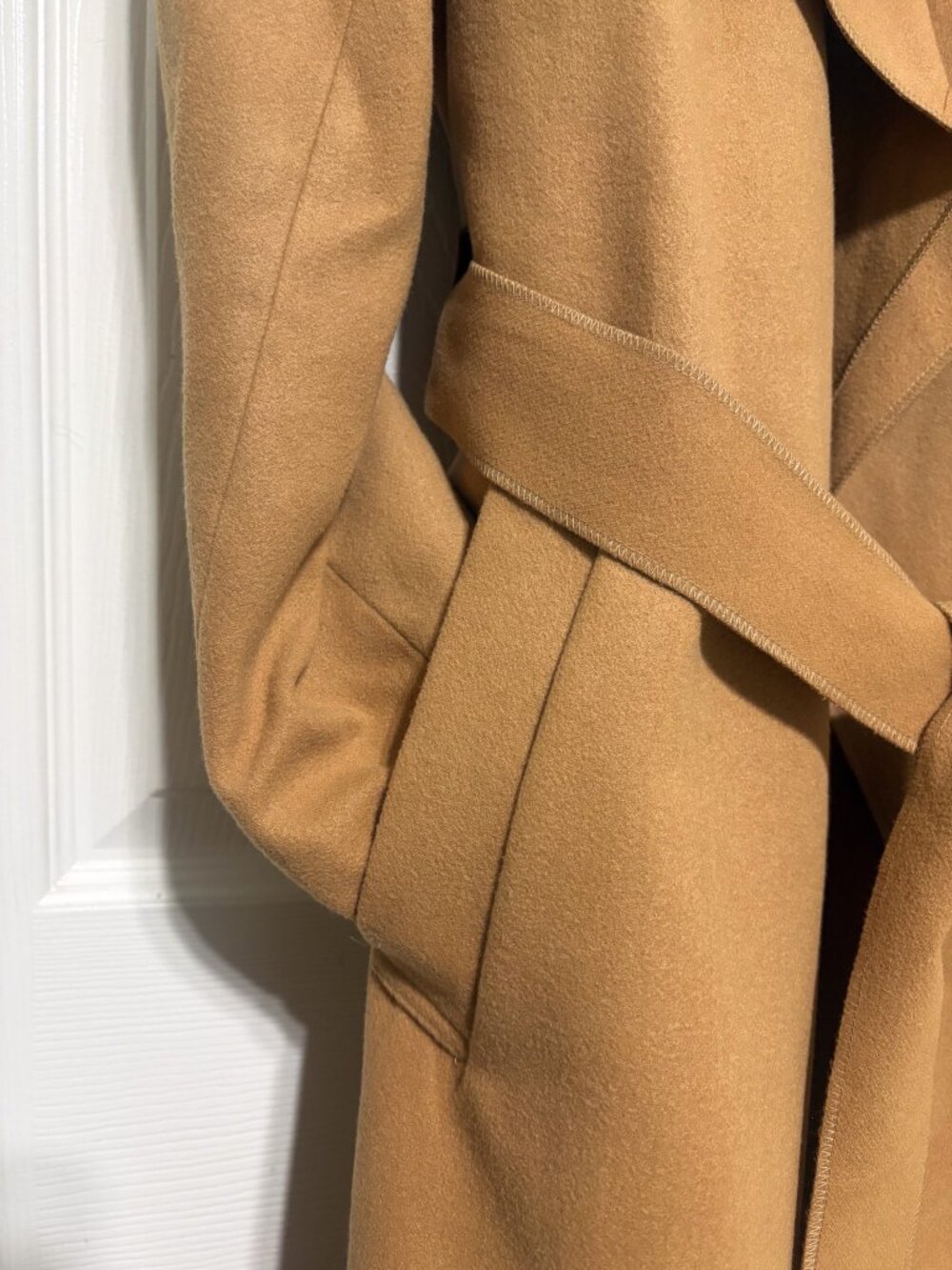 Camel Brown Belted Waterfall Coat, Simplee Size L - Picture 7 of 8